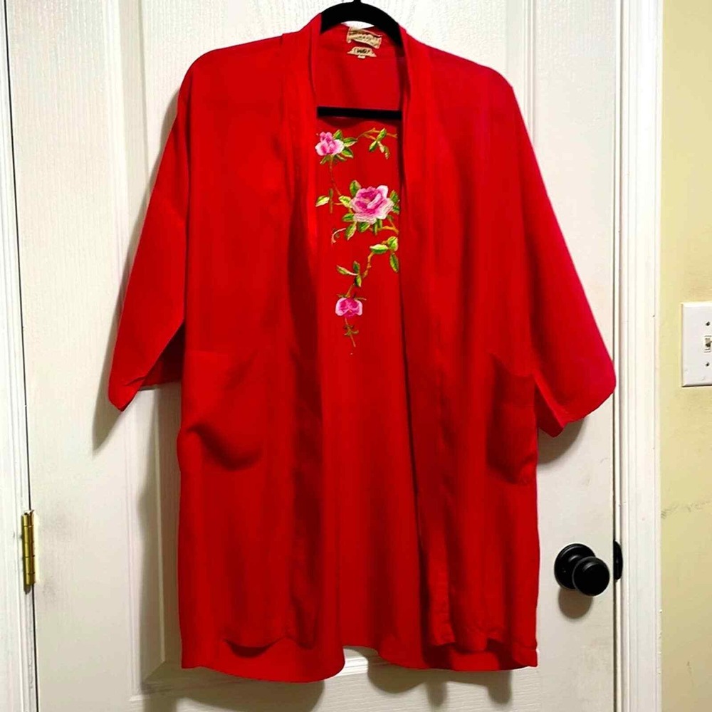 Golden‎ Bee Kimono Robe Vintage Red Embroidered
